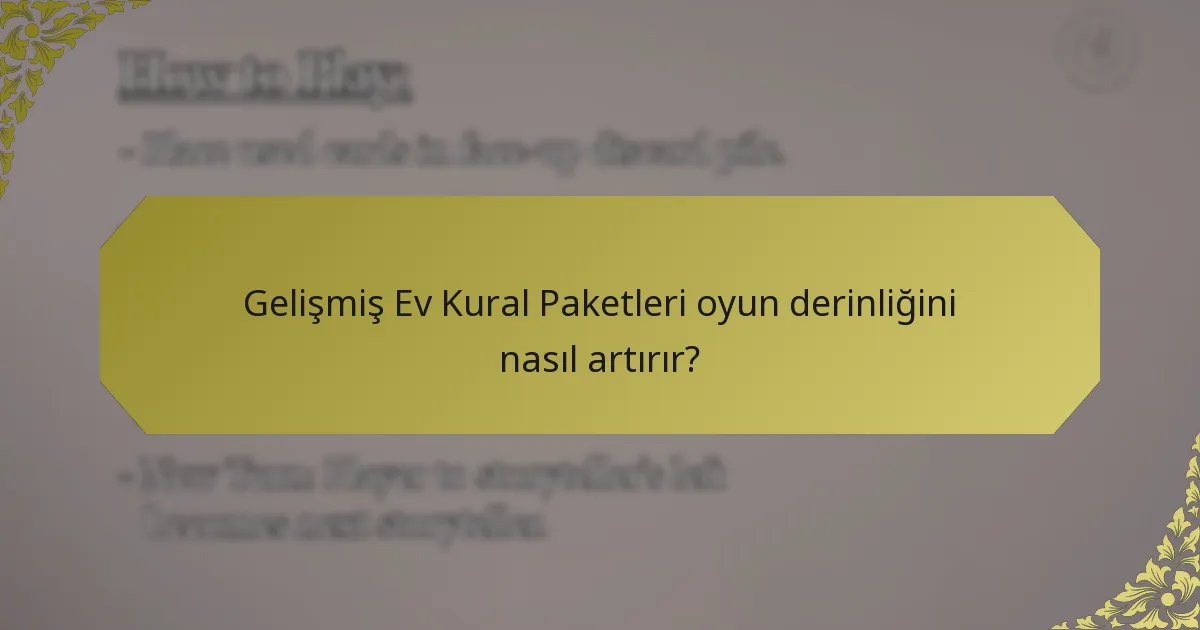 Gelişmiş Ev Kural Paketleri oyun derinliğini nasıl artırır?